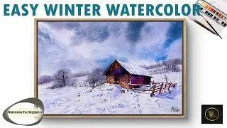 Easy Winter Landscape Watercolour Tutorial for Beginners I RAJU MORE I Snowy Mountain I