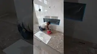 Fireplace Tile Installation 48&rdquo;x48&rdquo; Porcelain #diy #tiling #tutorial #construction #fireplace #fyp