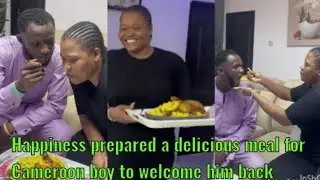 Happiness prepared a delicious meal for Cameroon boy to welcome him back . #happinesstv