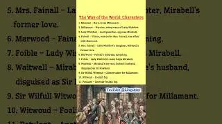 The Way of the World by William Congreve Characters - English Literature - Restoration Comedy