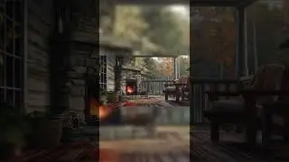 Cozy Terrace Fireplace | Autumn Forest View Ambience