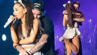 Justin Bieber being touchy to Ariana Grande on stage