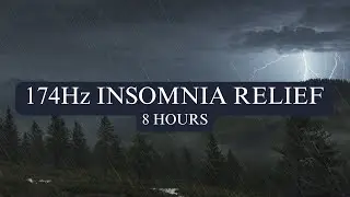174Hz Deep Sleep Music + Heavy Rain  8 Hours Healing Frequency for Insomnia & Pain Relief