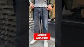 Miles stops by to show off the fades on his 1 year old Samurai jeans #selvedgedenim #japanesedenim