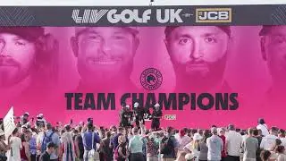 LIV Golf UK 2024 - Celebraci&oacute;n del Legion XIII GC en el podio, Domingo 28 de Julio 2024