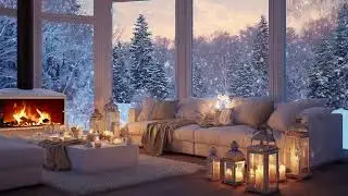 ❄️ White Lounge Winter Piano | Soft Piano Music with Snow & Fireplace | Calm Sleep Study Healing