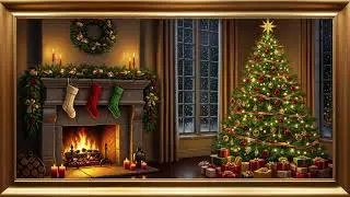 Elegant Christmas Tree & Fireplace 4K | Cozy Holiday | Gold Frame TV Art | HDR | No Sound