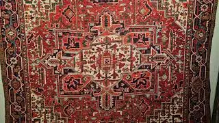 Vintage Room Size Persian Heriz in Medallion Pattern in Red, Navy Blue, Green, Ivory, SKU: 1160
