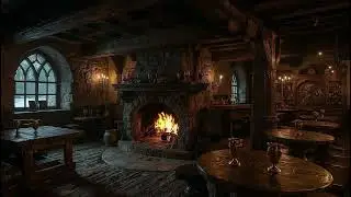 Medieval Winter Tavern Ambience | Celtic Music & Crackling Fireplace