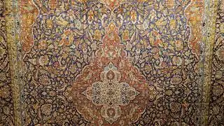 Vintage Persian Tabriz Silk Rug in Floral Design in Navy Blue, Rust, Yellow 1870, The Persian Knot