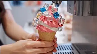 ASMR Ice Cream Machine Close-Up | Korean Hands | Unique Mini Burger & Pudding Ice Cream Swirls