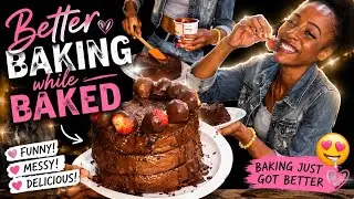 Baking While BAKED | A three tier Chocolate Covered Strawberry Cake 🍫🤤