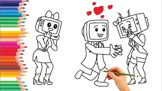 Draw TV MAN gift ring to TV WOMAN with SAD other TV WOMAN | Skibidi Toilet coloring pages.