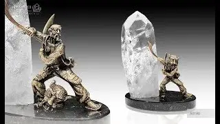 Mineral Premium  Bronze Samurai with the quartz obelisk on a dolerite plate