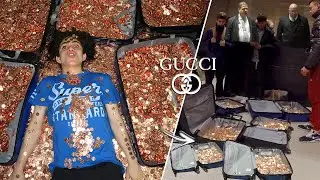 BUYING GUCCI WITH 100,000 PENNIES! (Security Kicked us Out!)