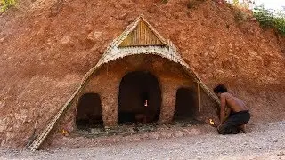 Dig The Cliff To Build Underground House | Primitive Technology | Building Skill