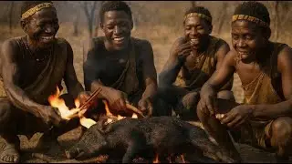 Primitive Hunter Food vs Modern Grill 🍗African #villagelife #culturalfood #wildlife #thehadzabetribe
