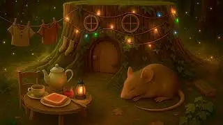 Cosy Forest Ambience at Night - Sleeping Mouse, Lantern Glow, Crickets & Gentle Piano Music