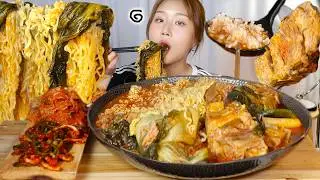 MUKBANG) 해장 감자탕 라면사리 당면사리+밥 말아 뼈해장국 먹방 Korean pork hangover stew with noodles asmr eating