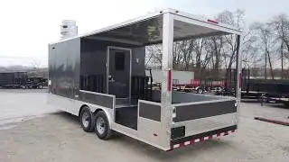 8.5' x 22' Charcoal Grey BBQ Porch Concession Food Trailer