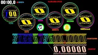 100 years countdown (speed 10,000,000&times;) in 1980 Portable font timer alarm🔔UHD/4K/2160p