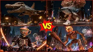 🔥 GIANT MONSTERS COLLIDE &mdash; SKELETON WARRIOR UNLEASHES FIRE VS MECHANICAL BEAST ATTACK ⚔️💀🦖