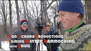 Shug being filmed Winter Hammocking by Ron Schara Productions