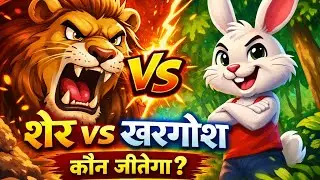 🦁 चालाक खरगोश और शेर | Panchatantra Kahani | Moral Story for Kids | Hindi Cartoon | Clever Rabbit