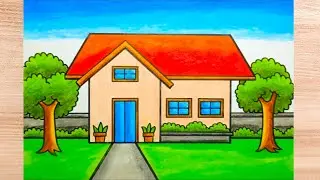 How to Draw a Beautiful and Simple House | Very Easy House and Garden Drawing for Beginners