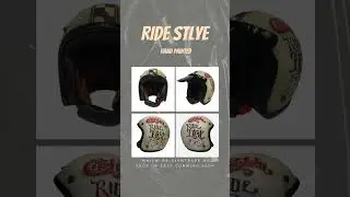 Vintage Motorcycle Helmet with Sun Visor | Hand Painted Airbrush Design | Matt Cream Vintage look