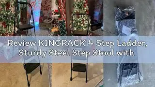 Review KINGRACK 4 Step Ladder, Sturdy Steel Step Stool with Anti-Slip Wide Pedals, Handrail, Safe-Lo