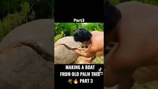 MAKING A BOAT FROM OLD PALM TREE 🌴🔥 PART 3 #primitive #primitivelife #primitivetechnology #short