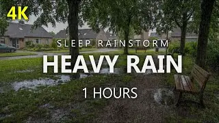 Heavy Rain Outside The Suburban Residential Area Helps Promote Better Sleep, Deep Sleep, Realaxing