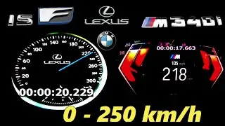 ⚡ BMW M340i (374 HP) vs Lexus IS F (423 HP) – V6 Turbo vs V8 Drag Race  0 - 250 km/h