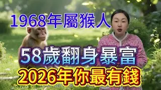 花甲屬猴享榮華！1968年屬猴的長輩們！58歲不是坎，2026年你就是最有錢的“金猴”！#運勢 #補財庫旺財氣 #財富 #大熱門