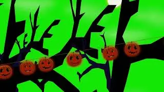Halloween Pumpkins Hanging Over Thread Green Screen