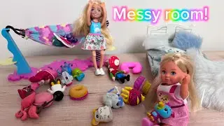Messy room! - Barbie and lol dolls - cleanup - laundry - some one is hiding the toys - fun