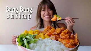 Air Fryer Bang Bang Shrimp MUKBANG + Recipe w/ Homemade Sticky Rice, Diced Mango + Green Onion!