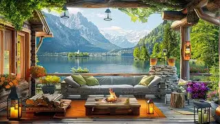Cherry Blossoms Forest Ambience on Spring Terrace by the Lake with Cozy Campfire & Relaxing Birdsong