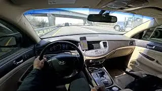 Morning Highway Commute POV | V8 Hyundai Genesis 4.6 in Traffic