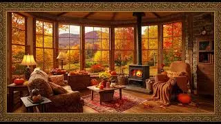 Frame TV Art - Frame Art TV with Music: Cozy Sunroom Ambience with Autumn View & Wood Stove