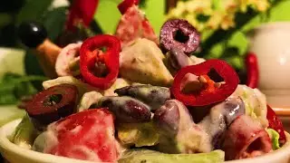 Chili Olive Tomato Artichoke Kidney Bean Batavia Salad with Sweet Sour Cashew Dressing ~ Take 3