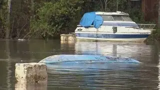 Debris, fast currents; swollen rivers turn dangerous