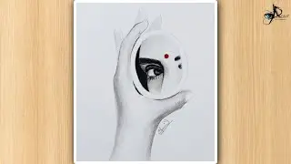 How to draw mirror drawing || Drawing of beautiful girl's face shown in the mirror-step by step draw
