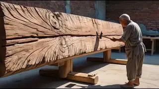 Old Craftsman Turns a Giant Solid Wood Beam Into a Stunning Handmade Tea Table