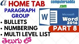 Ms-word 2016 in Telugu 08 (Bullets,Numbering,Multilevel list with logics) (www.computersadda.com)