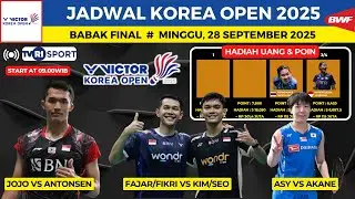 Jadwal FINAL Korea Open 2025 ~ Jojo vs Antonsen ~ Fajar/Fikri vs Kim/seo ~ Hadiah Uang & Poin
