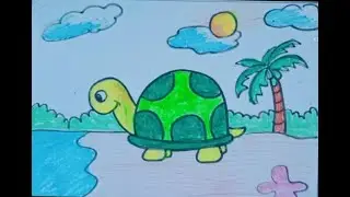 How to draw a Tortoise Step by Step | Easy drawings | Tortoise scenery Drawing Easy | Kids Art