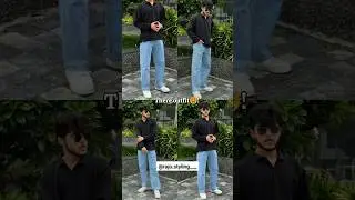 Black t-shirt with blue denim jeans 🤯