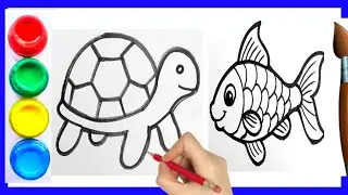 How to Draw raw Fish And Tortoise Drawing Video । Easy drawing video । Kids painting video । मछली 